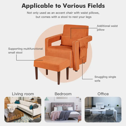 Modern Berber Fleece Single Sofa Chair with Ottoman and Waist Pillow-Orange - Orange - Accent Chairs
