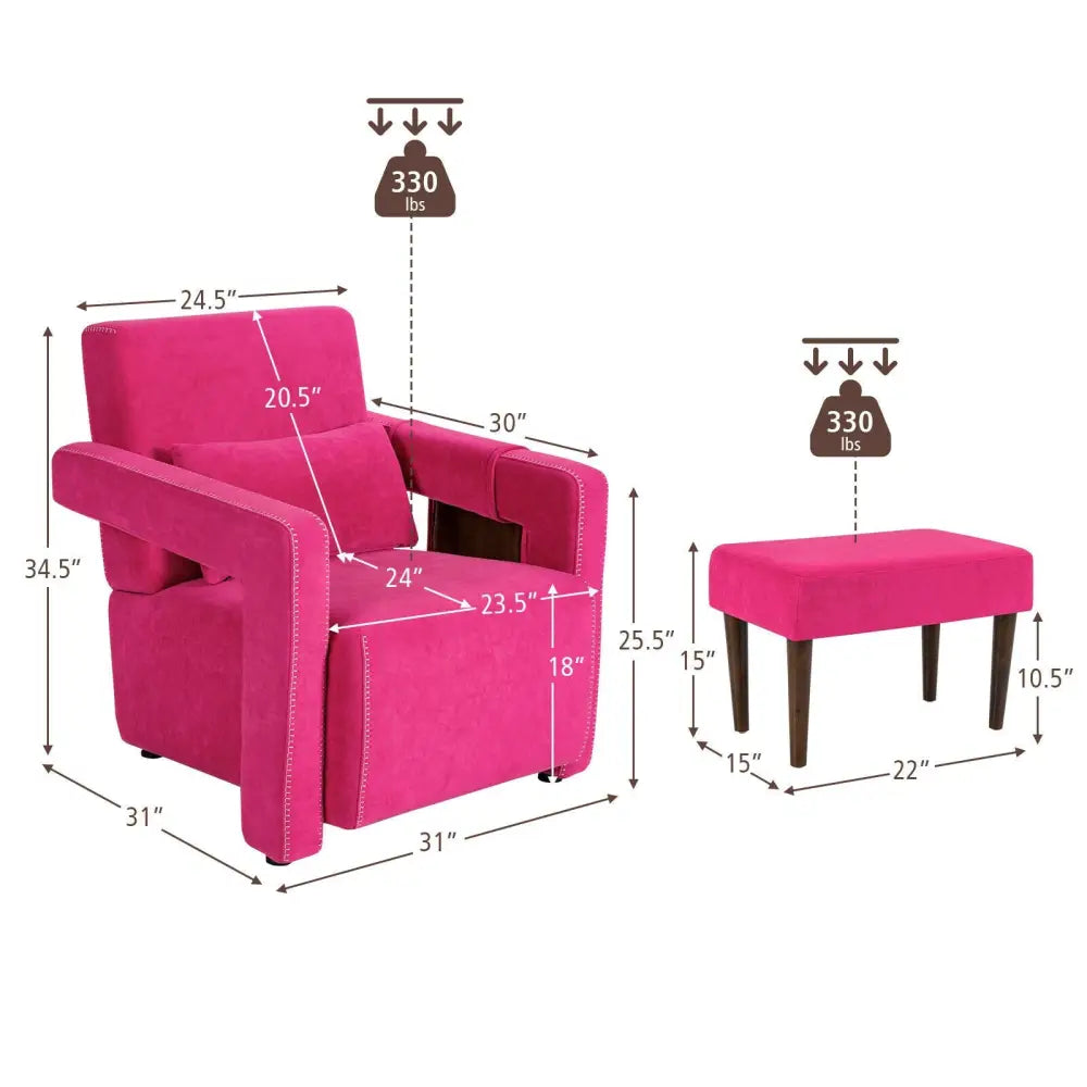 Modern Berber Fleece Single Sofa Chair with Ottoman and Waist Pillow-Red - Red - Accent Chairs