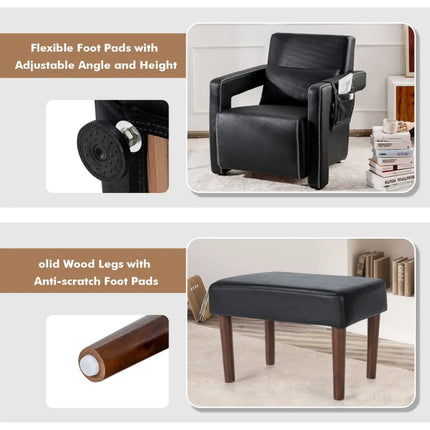 Modern Berber Fleece Single Sofa Chair with Ottoman and Waist Pillow-Black - Black - Accent Chairs
