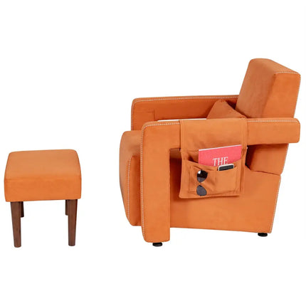 Modern Berber Fleece Single Sofa Chair with Ottoman and Waist Pillow-Orange - Orange - Accent Chairs