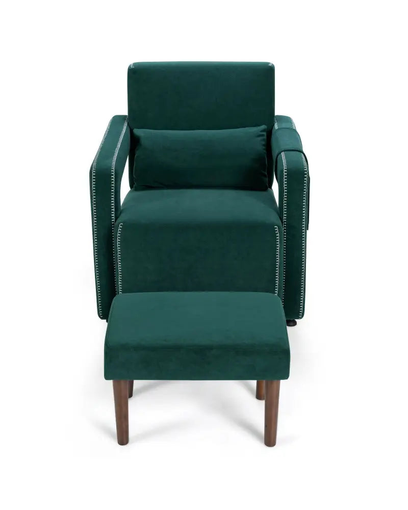 Modern Berber Fleece Single Sofa Chair with Ottoman and Waist Pillow-Green - Green - Accent Chairs