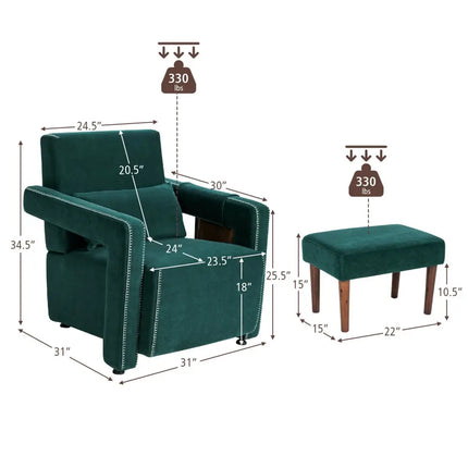Modern Berber Fleece Single Sofa Chair with Ottoman and Waist Pillow-Green - Green - Accent Chairs