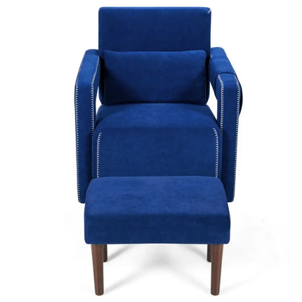 Modern Berber Fleece Single Sofa Chair with Ottoman and Waist Pillow-Blue - Blue - Accent Chairs