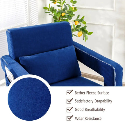 Modern Berber Fleece Single Sofa Chair with Ottoman and Waist Pillow-Blue - Blue - Accent Chairs