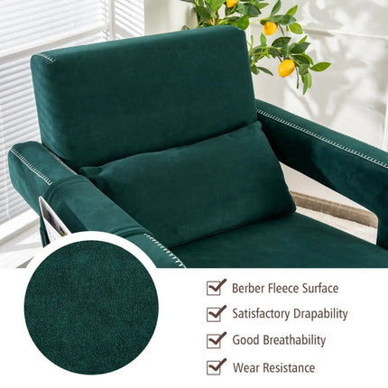Modern Berber Fleece Single Sofa Chair with Ottoman and Waist Pillow-Green - Green - Accent Chairs