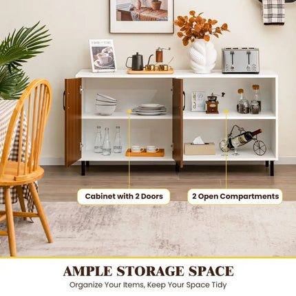 Modern Buffet Sideboard with 2 Doors and Open Compartments-Walnut - Walnut - Sideboards Cabinets & Buffets