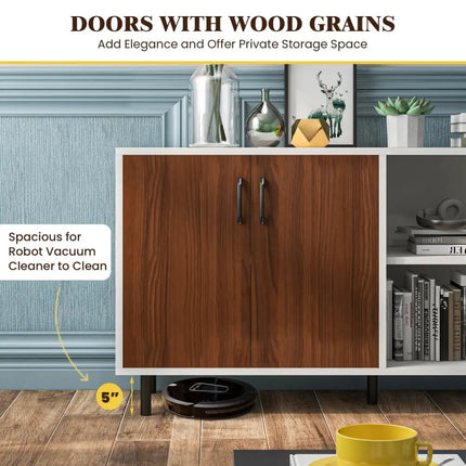Modern Buffet Sideboard with 2 Doors and Open Compartments-Walnut - Walnut - Sideboards Cabinets & Buffets