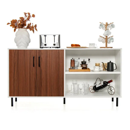 Modern Buffet Sideboard with 2 Doors and Open Compartments-Walnut - Walnut - Sideboards Cabinets & Buffets