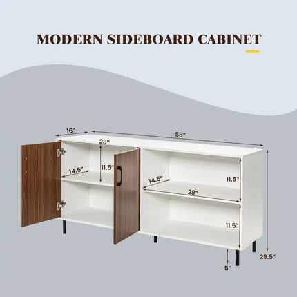 Modern Buffet Sideboard with 2 Doors and Open Compartments-Walnut - Walnut - Sideboards Cabinets & Buffets