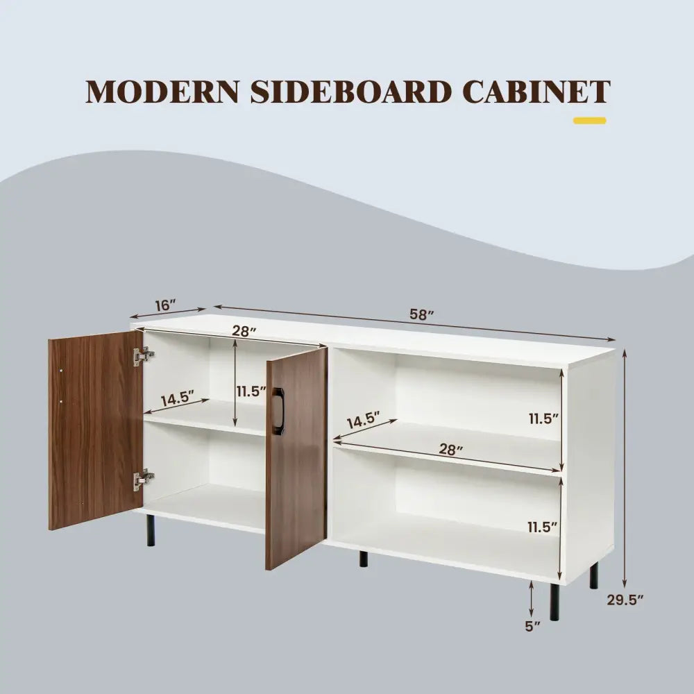 Modern Buffet Sideboard with 2 Doors and Open Compartments-Walnut - Walnut - Sideboards Cabinets & Buffets