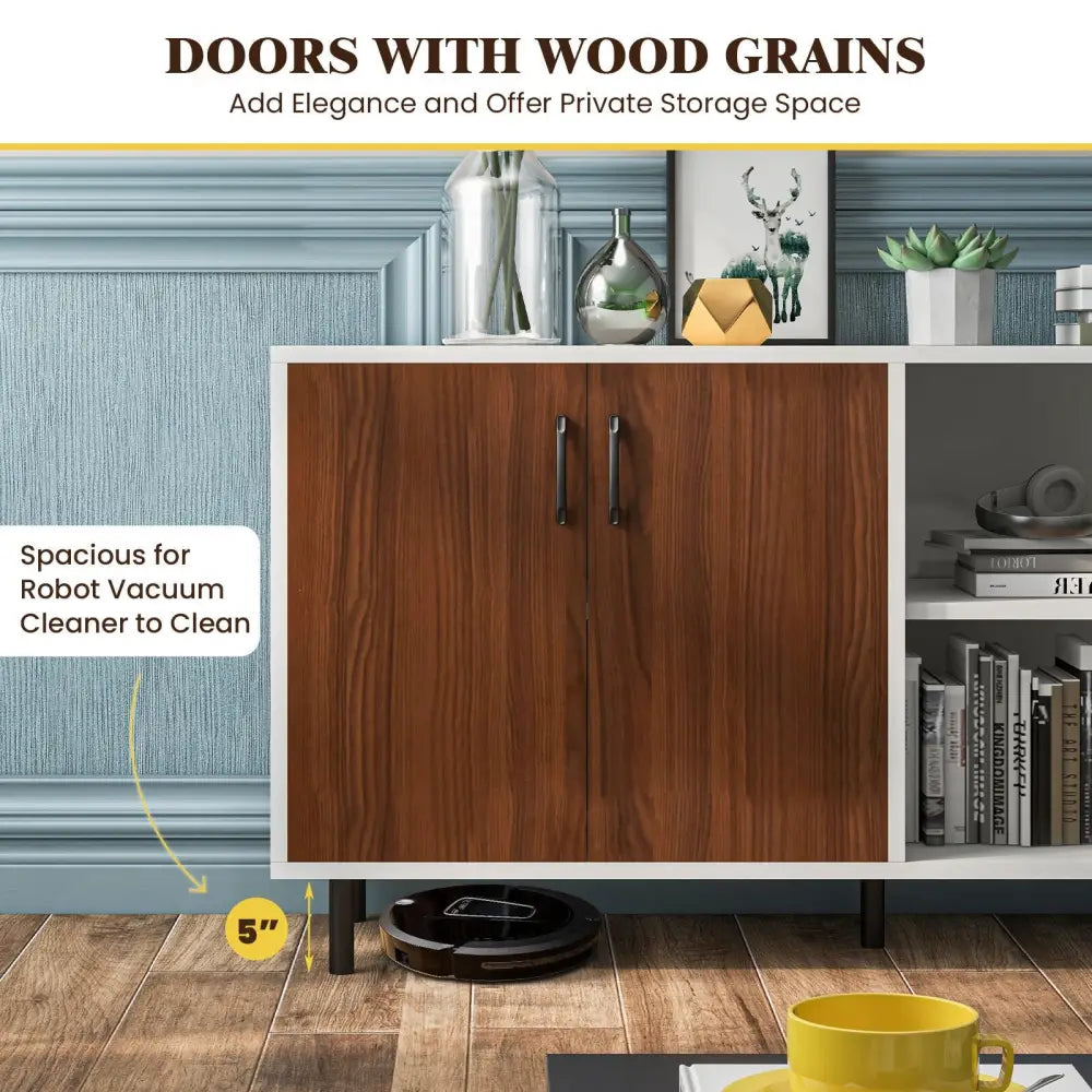 Modern Buffet Sideboard with 2 Doors and Open Compartments-Walnut - Walnut - Sideboards Cabinets & Buffets