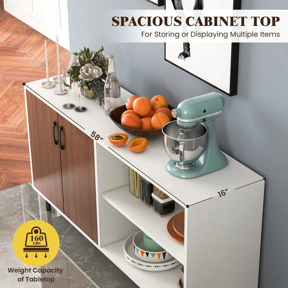 Modern Buffet Sideboard with 2 Doors and Open Compartments-Walnut - Walnut - Sideboards Cabinets & Buffets