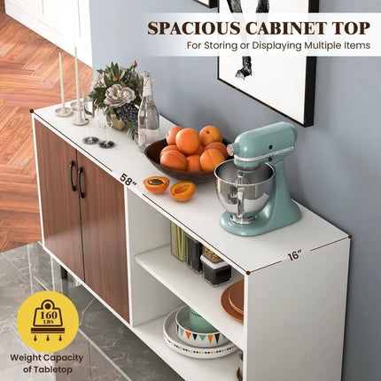 Modern Buffet Sideboard with 2 Doors and Open Compartments-Walnut - Walnut - Sideboards Cabinets & Buffets