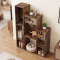 Modern Cat Bookshelf Cat Tree 8-Section Storage Cabinet with 2 Round Holes-Rustic Brown - Rustic Brown - Cat Trees