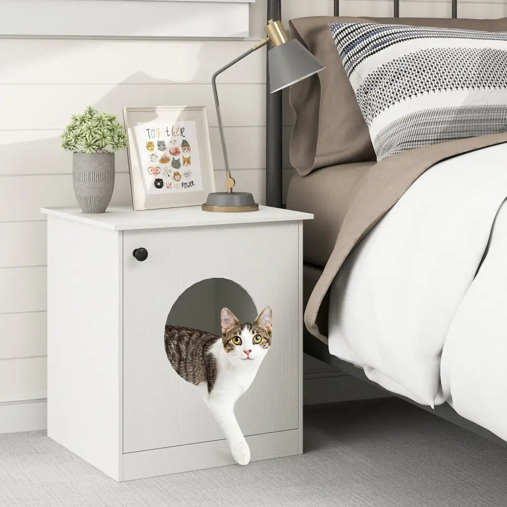 Modern Cat Litter Box Enclosure for Small to Large Cats-White - White - Cat Houses