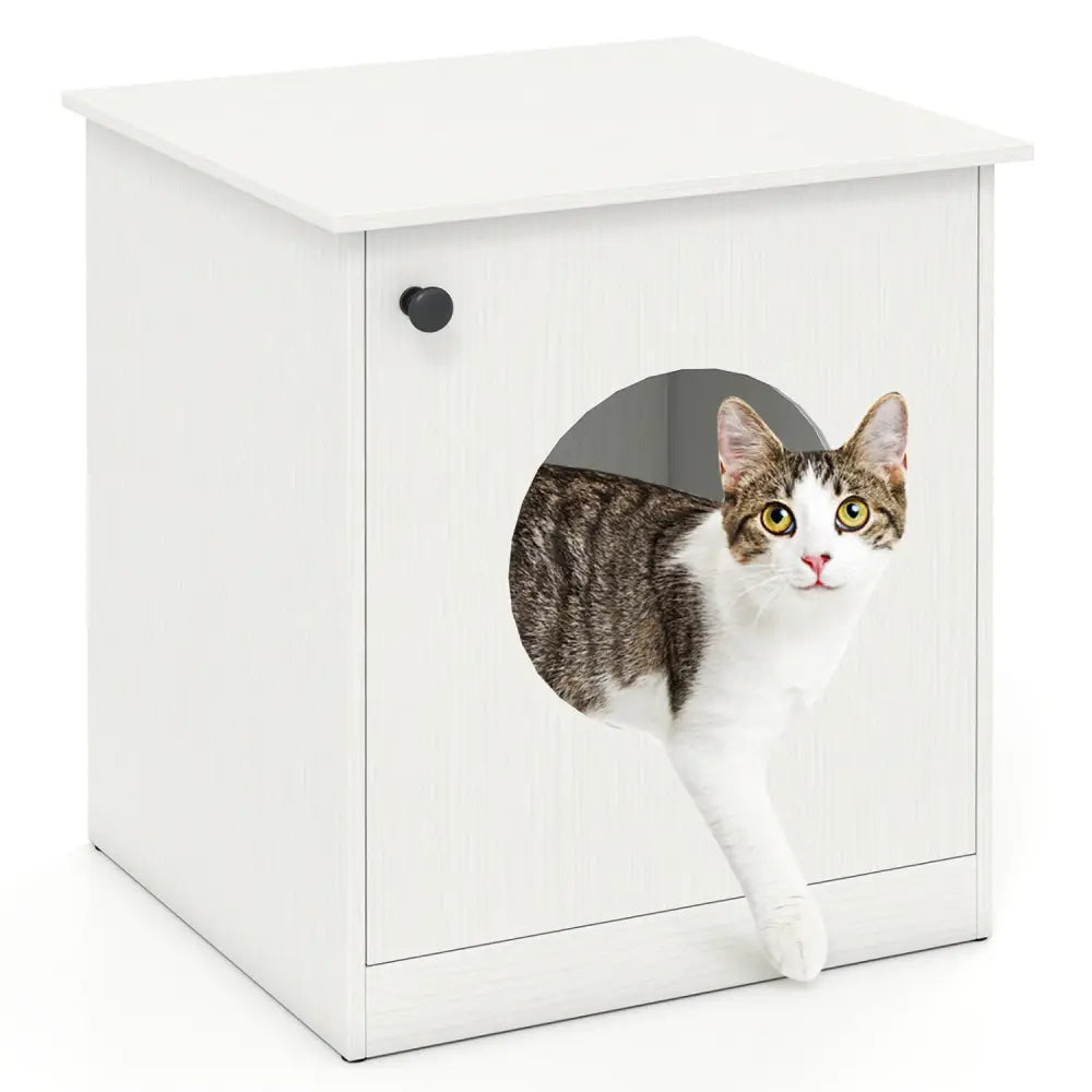Modern Cat Litter Box Enclosure for Small to Large Cats-White - White - Cat Houses