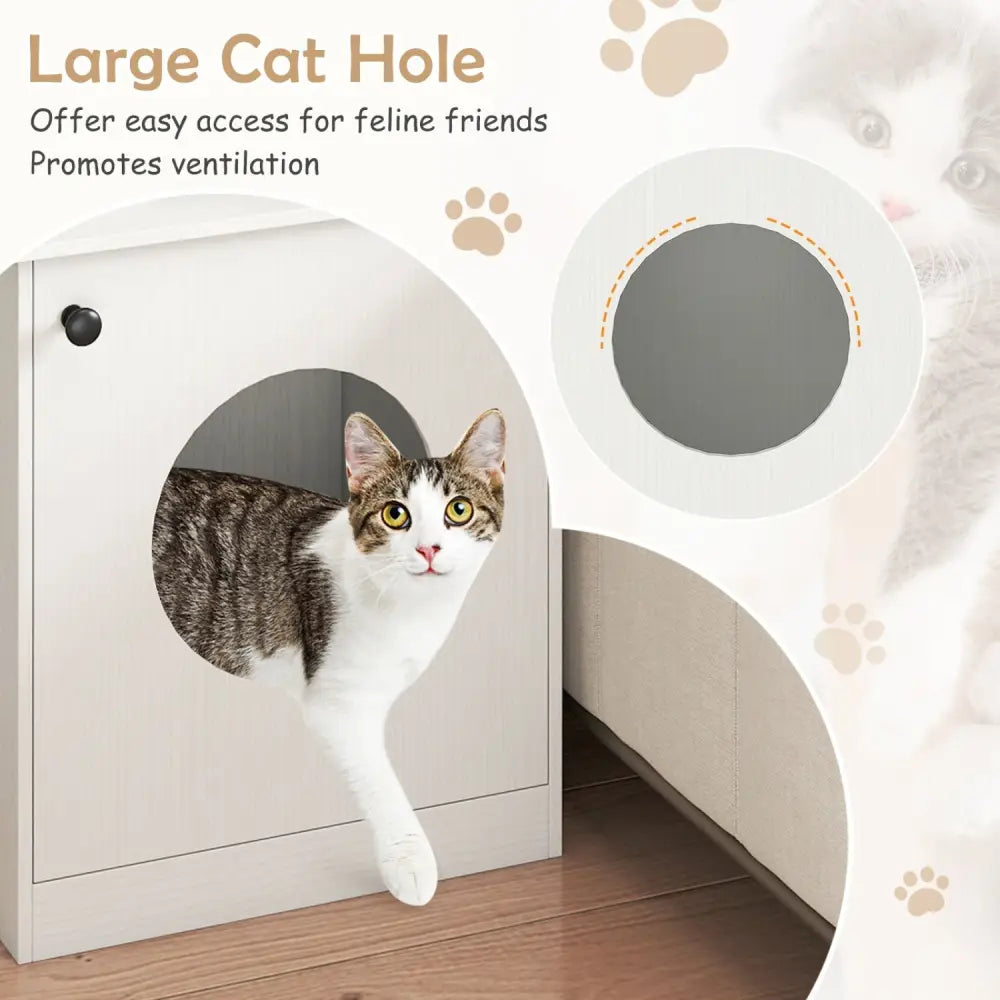 Modern Cat Litter Box Enclosure for Small to Large Cats-White - White - Cat Houses
