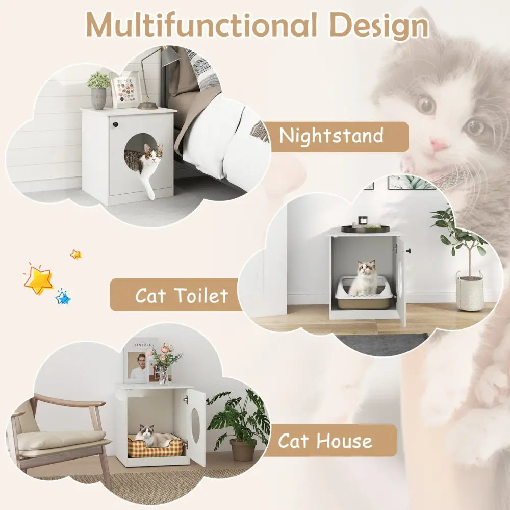 Modern Cat Litter Box Enclosure for Small to Large Cats-White - White - Cat Houses