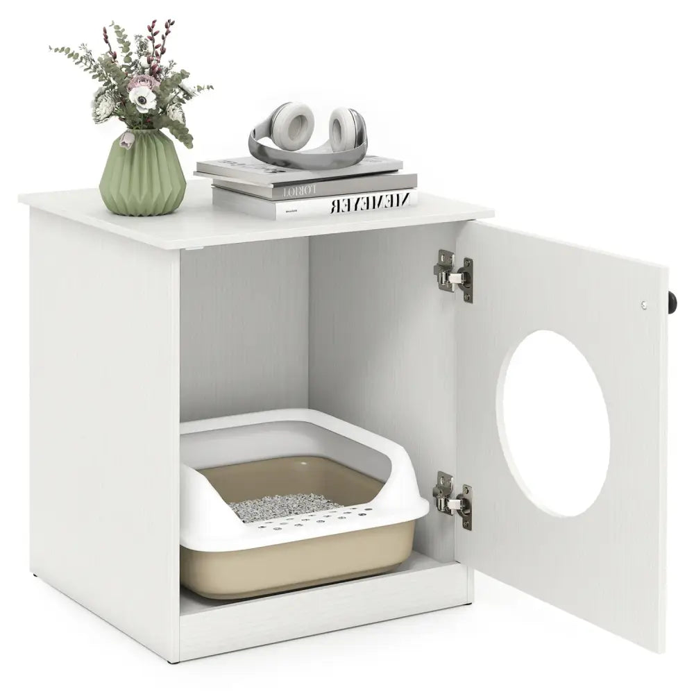 Modern Cat Litter Box Enclosure for Small to Large Cats-White - White - Cat Houses