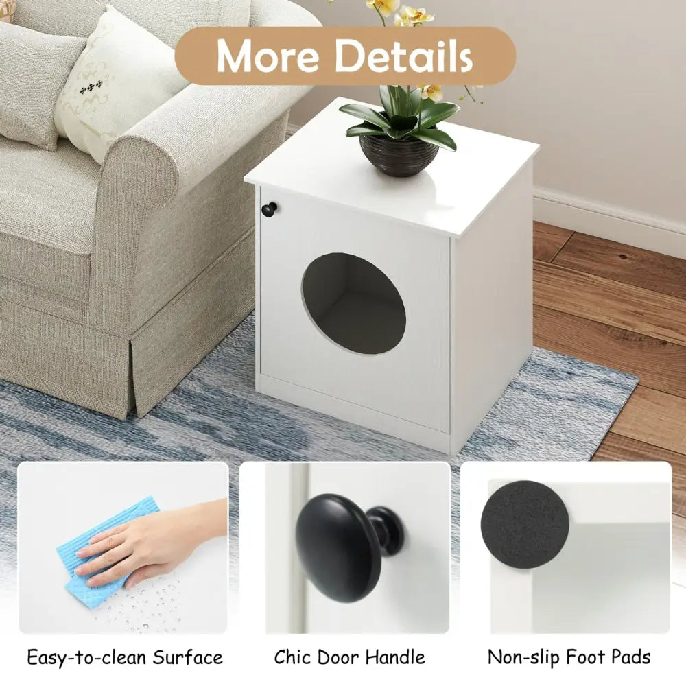 Modern Cat Litter Box Enclosure for Small to Large Cats-White - White - Cat Houses