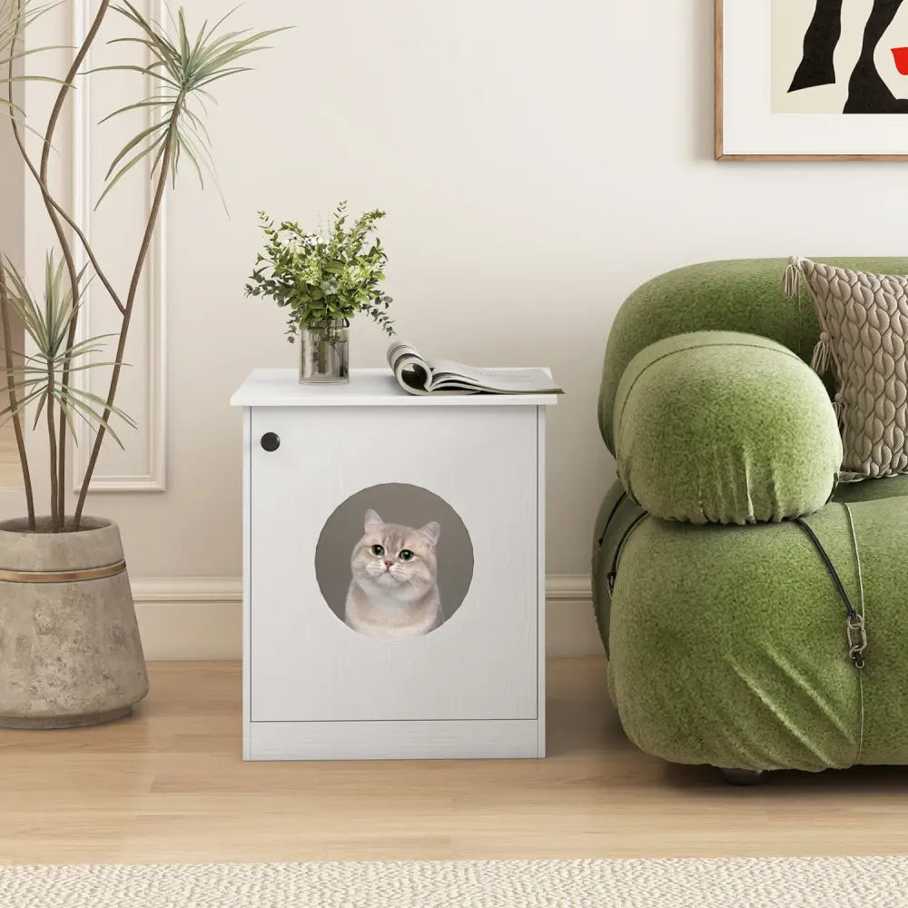 Modern Cat Litter Box Enclosure for Small to Large Cats-White - White - Cat Houses