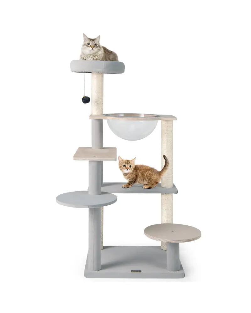 Modern Cat Tree 44 Inch Multi-level Cat Tower with Removable Padded Top Perch-Natural - Natural - Cat Trees Condos &
