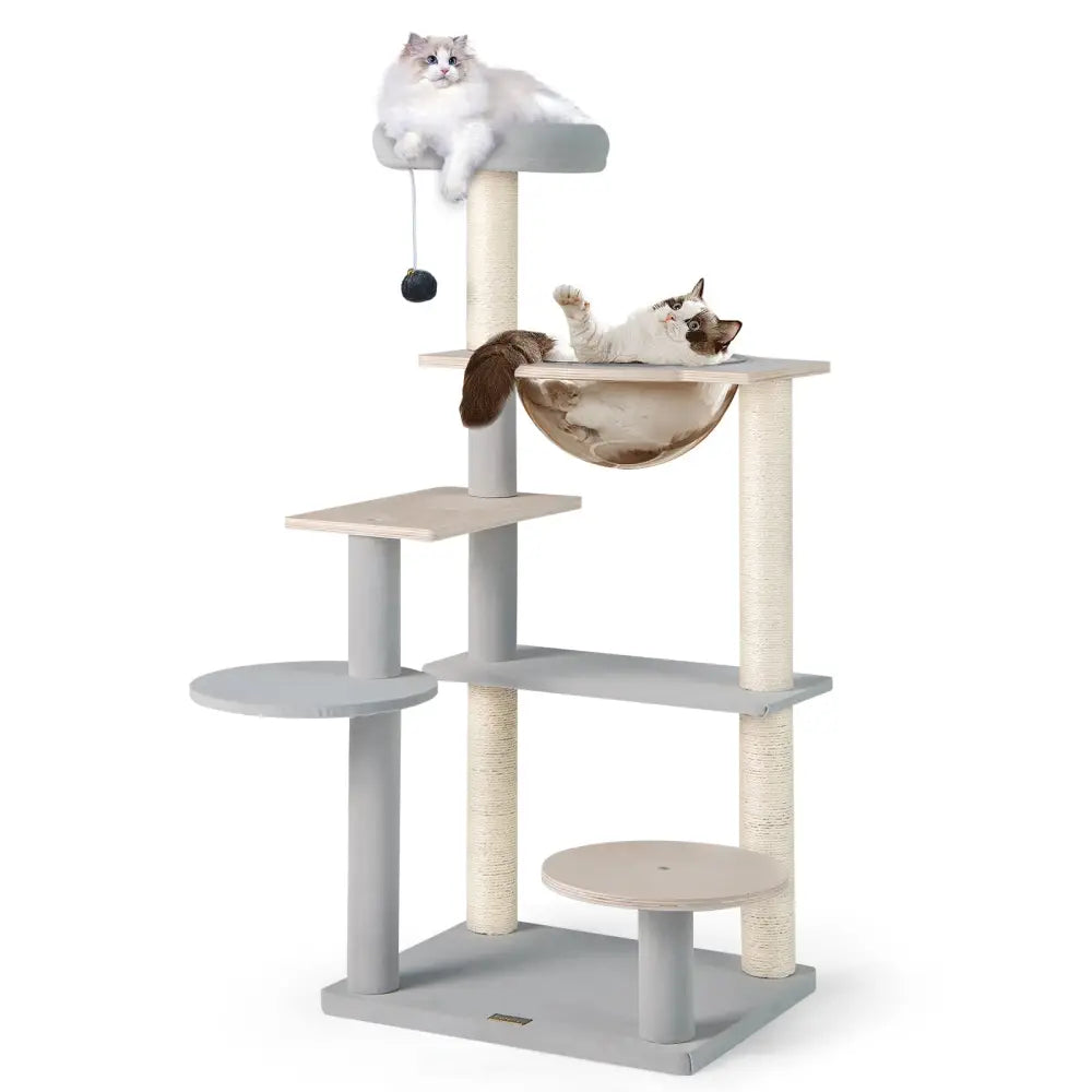 Modern Cat Tree 44 Inch Multi-level Cat Tower with Removable Padded Top Perch-Natural - Natural - Cat Trees Condos &