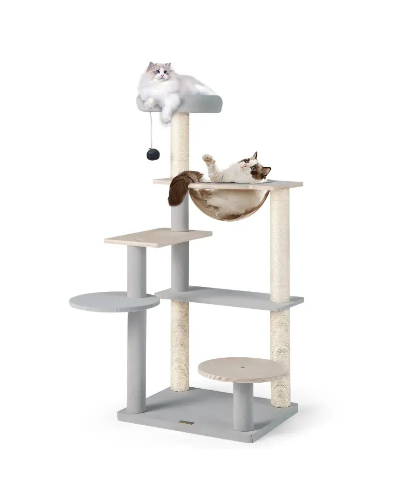 Modern Cat Tree 44 Inch Multi-level Cat Tower with Removable Padded Top Perch-Natural - Natural - Cat Trees Condos &