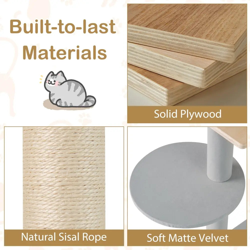 Modern Cat Tree 44 Inch Multi-level Cat Tower with Removable Padded Top Perch-Natural - Natural - Cat Trees Condos &