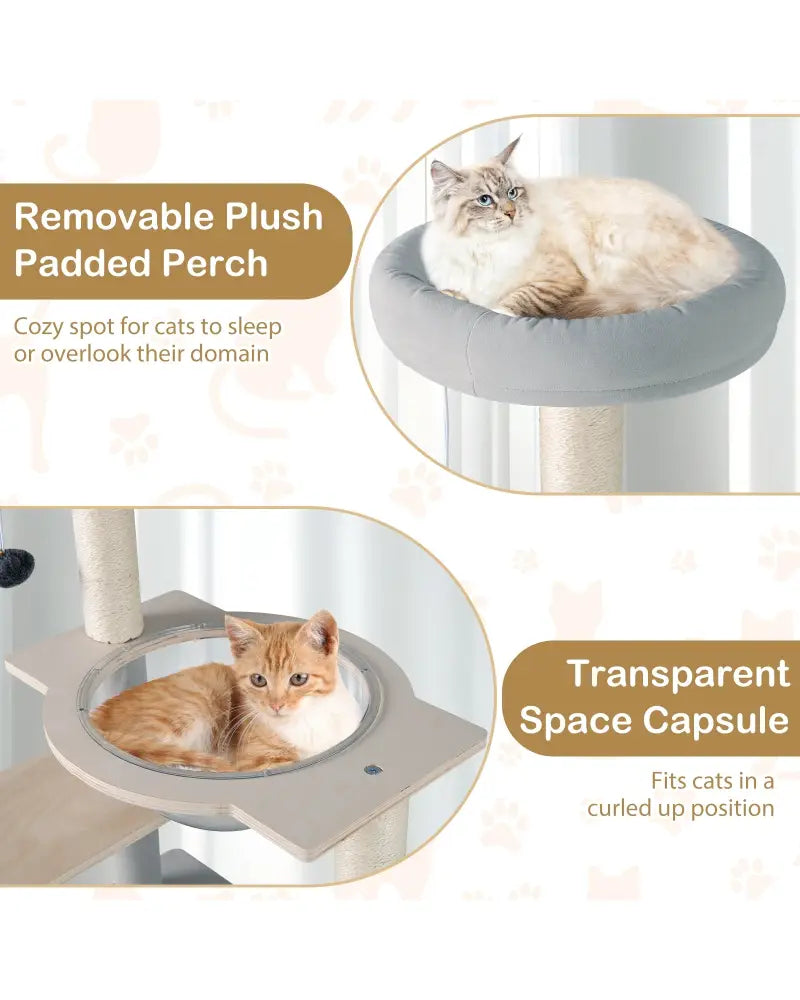 Modern Cat Tree 44 Inch Multi-level Cat Tower with Removable Padded Top Perch-Natural - Natural - Cat Trees Condos &