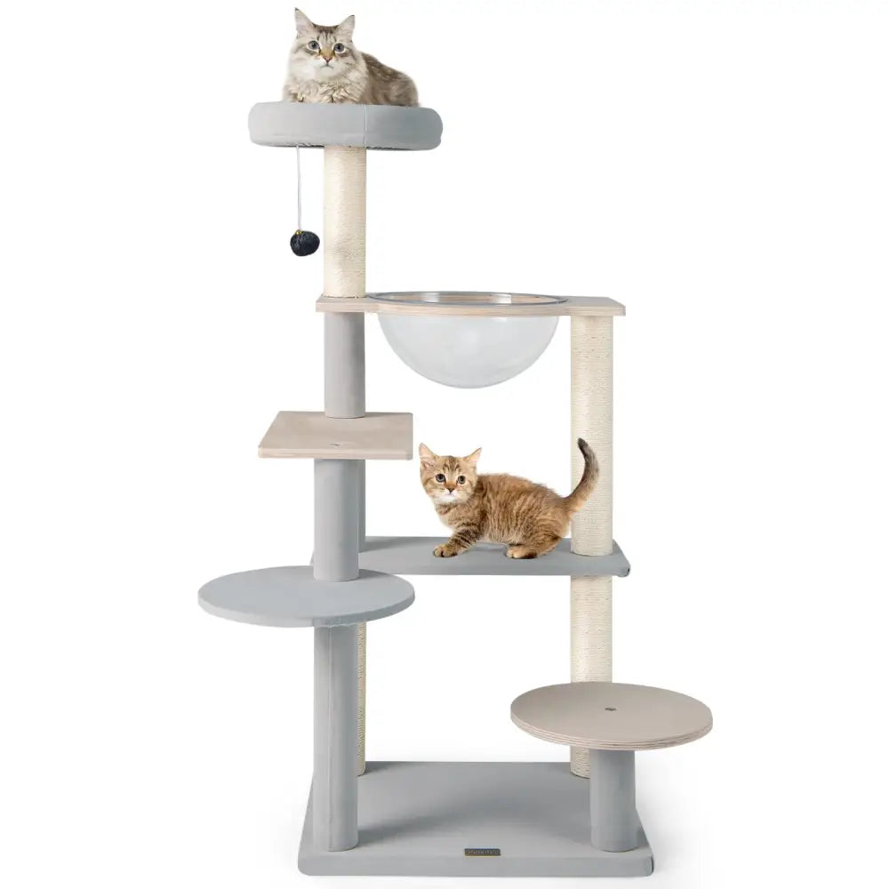 Modern Cat Tree 44 Inch Multi-level Cat Tower with Removable Padded Top Perch-Natural - Natural - Cat Trees Condos &