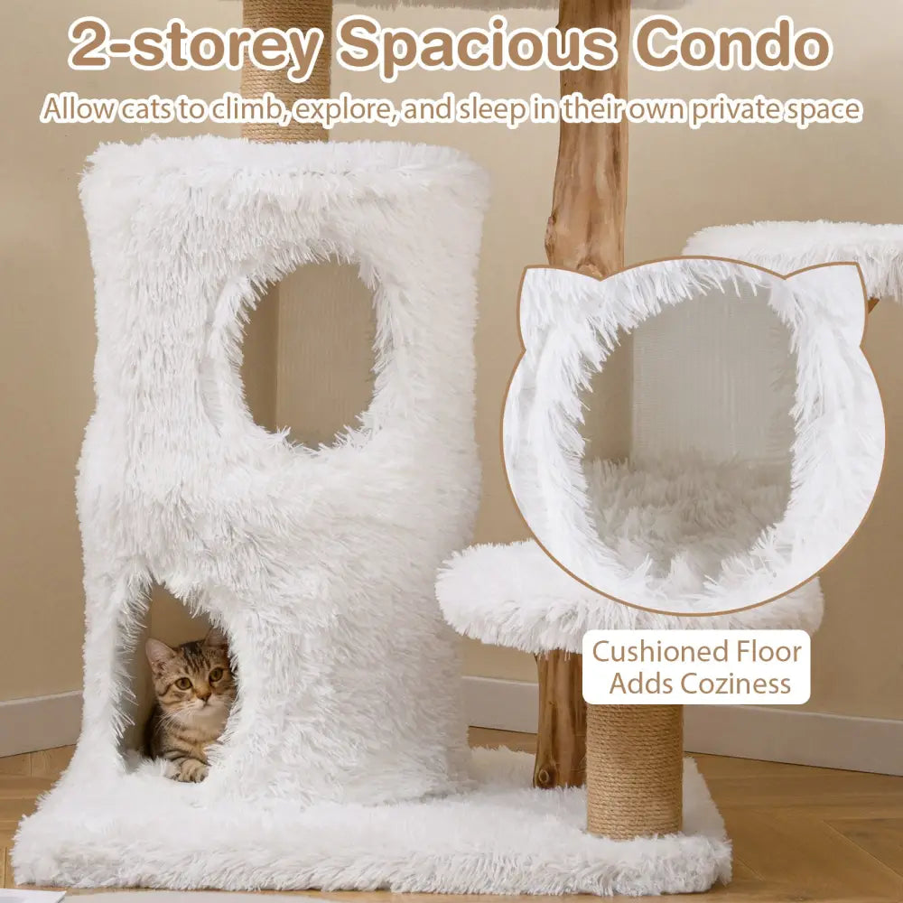 Modern Cat Tree for Indoor Cats 30.5 Cat Tower with Real Solid Wood Branches-White - White - Cat Trees Condos &