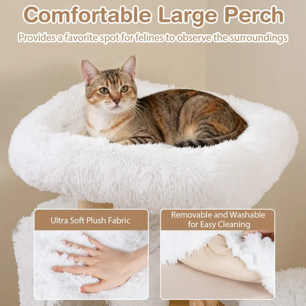 Modern Cat Tree for Indoor Cats 30.5 Cat Tower with Real Solid Wood Branches-White - White - Cat Trees Condos &