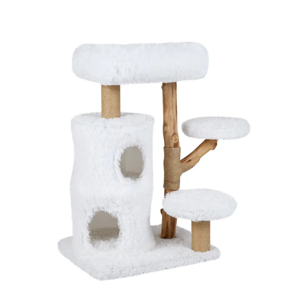 Modern Cat Tree for Indoor Cats 30.5 Cat Tower with Real Solid Wood Branches-White - White - Cat Trees Condos &