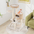 Modern Cat Tree for Indoor Cats with Cattail Fluff Condo and Top Perch-Natural - Natural - Cat Trees Condos & Scratchers
