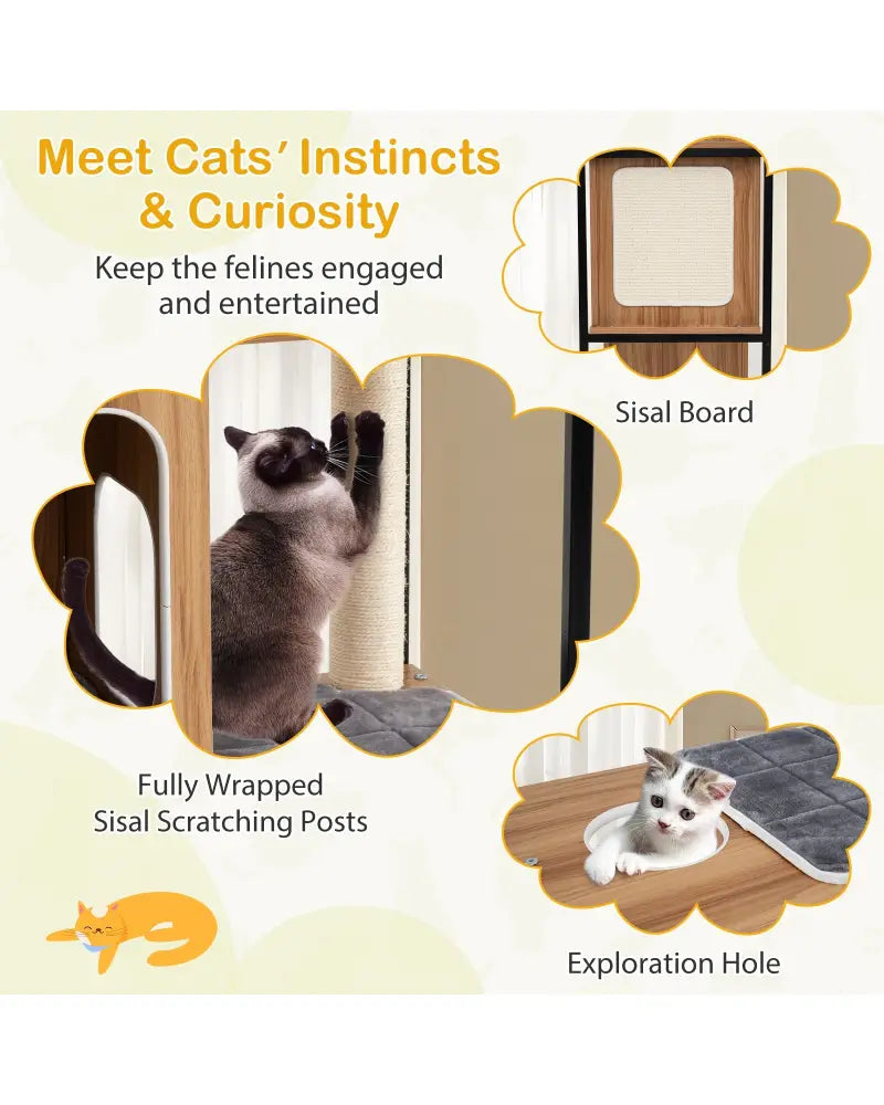 Modern Cat Tree Cat House with Metal Frame and Scratching Posts-Natural - Natural - Cat Trees Condos & Scratchers
