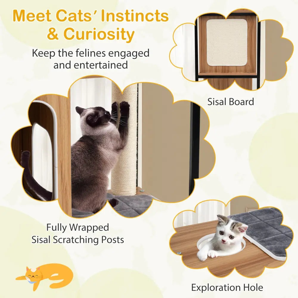 Modern Cat Tree Cat House with Metal Frame and Scratching Posts-Natural - Natural - Cat Trees Condos & Scratchers