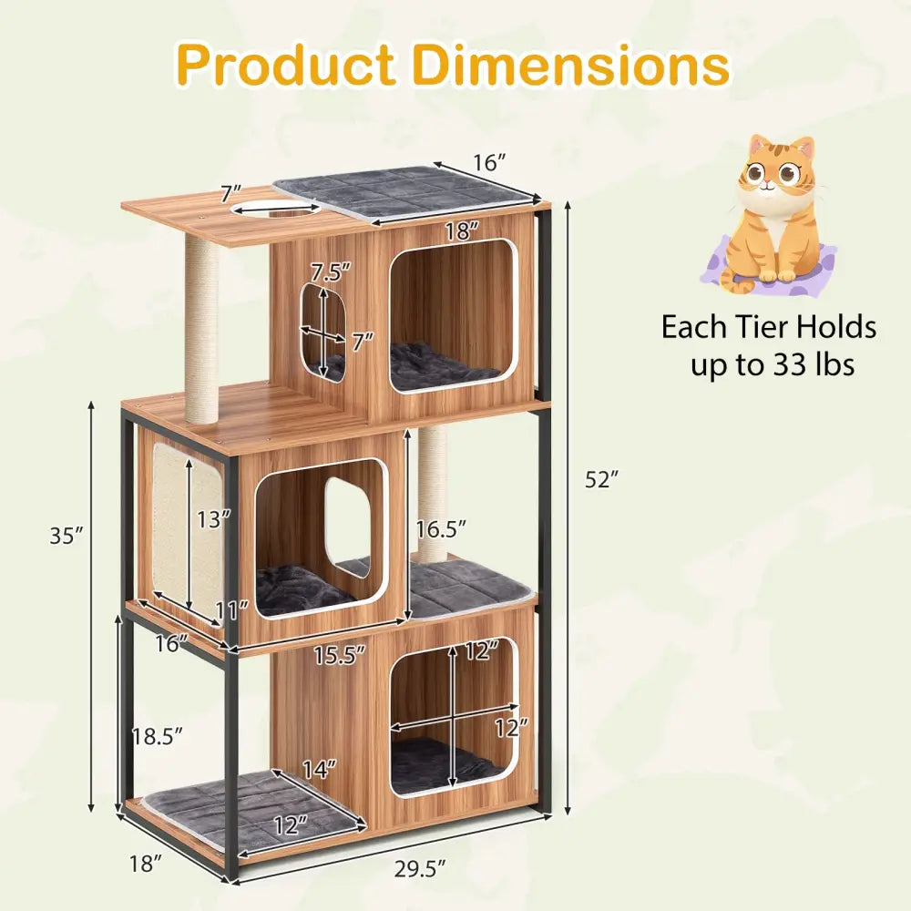 Modern Cat Tree Cat House with Metal Frame and Scratching Posts-Natural - Natural - Cat Trees Condos & Scratchers