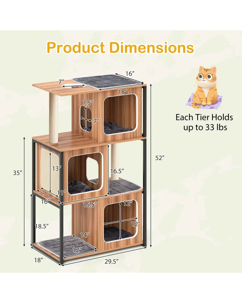 Modern Cat Tree Cat House with Metal Frame and Scratching Posts-Natural - Natural - Cat Trees Condos & Scratchers
