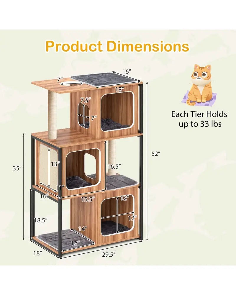 Modern Cat Tree Cat House with Metal Frame and Scratching Posts-Natural - Natural - Cat Trees Condos & Scratchers