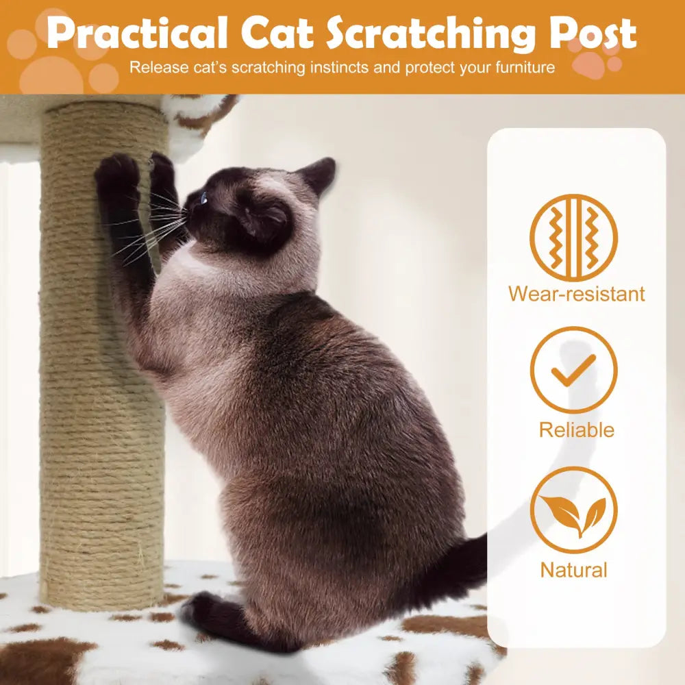Modern Cat Tree Indoor Cat Tower with Wide Upholstered Perch and 2-Entrance Cat Condo-White - White - Cat Trees Condos