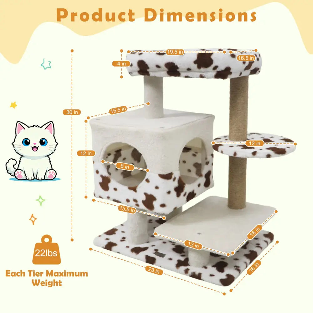 Modern Cat Tree Indoor Cat Tower with Wide Upholstered Perch and 2-Entrance Cat Condo-White - White - Cat Trees Condos