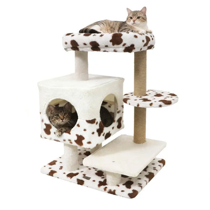 Modern Cat Tree Indoor Cat Tower with Wide Upholstered Perch and 2 - Entrance Cat Condo - White - Oasis Home Essentials
