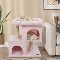 Modern Cat Tree Space-saving Cat Tower with Upholstered Perch and 2 Cat Condos-Pink - Pink - Cat Trees Condos &