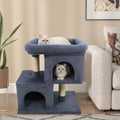 Modern Cat Tree Space-saving Cat Tower with Upholstered Perch and 2 Cat Condos-Dark Grey - Dark Gray - Cat Trees Condos