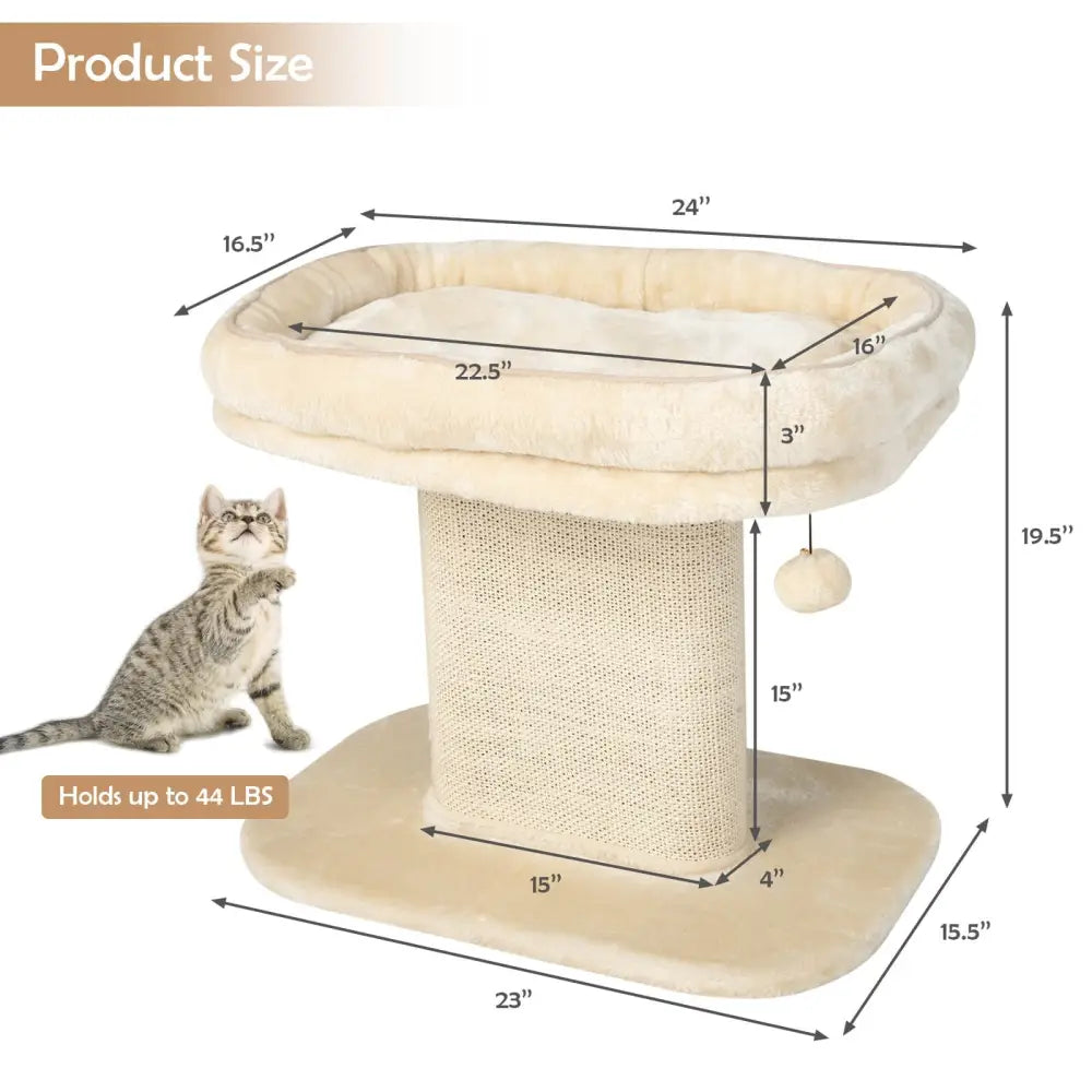 Modern Cat Tree Tower with Large Plush Perch and Sisal Scratching Plate-Beige - Beige - Cat Trees Condos & Scratchers