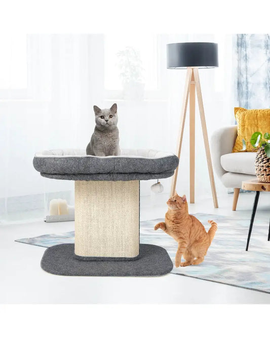 Modern Cat Tree Tower with Large Plush Perch and Sisal Scratching Plate-Gray - Gray - Cat Trees Condos & Scratchers