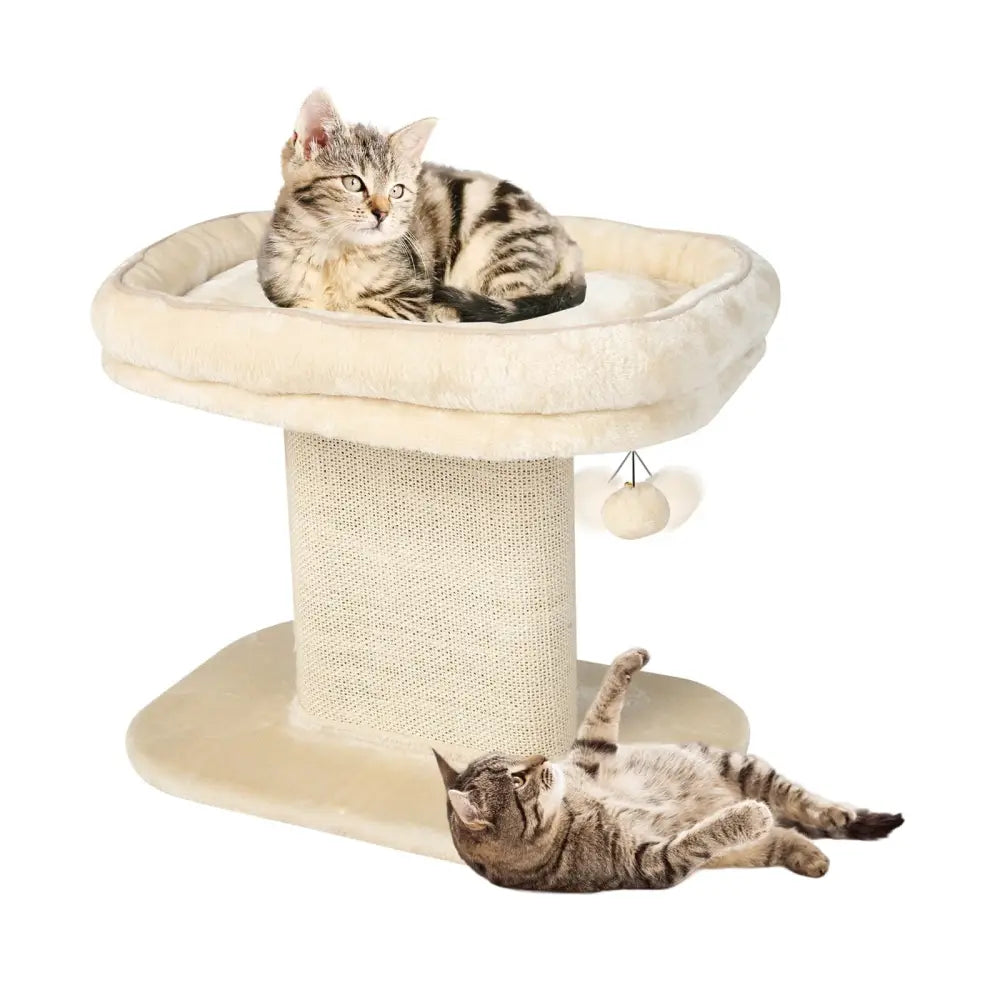 Modern Cat Tree Tower with Large Plush Perch and Sisal Scratching Plate-Beige - Beige - Cat Trees Condos & Scratchers