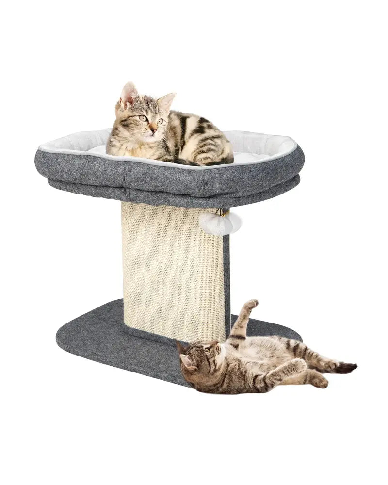 Modern Cat Tree Tower with Large Plush Perch and Sisal Scratching Plate-Gray - Gray - Cat Trees Condos & Scratchers