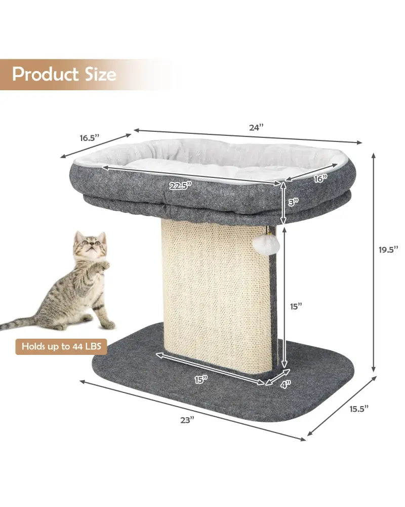 Modern Cat Tree Tower with Large Plush Perch and Sisal Scratching Plate-Gray - Gray - Cat Trees Condos & Scratchers